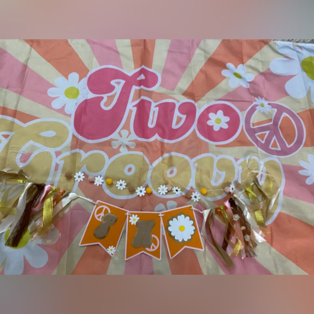 Boho Birthday Banner Garland Two Groovy Hippy Party Theme for 2 Years Old